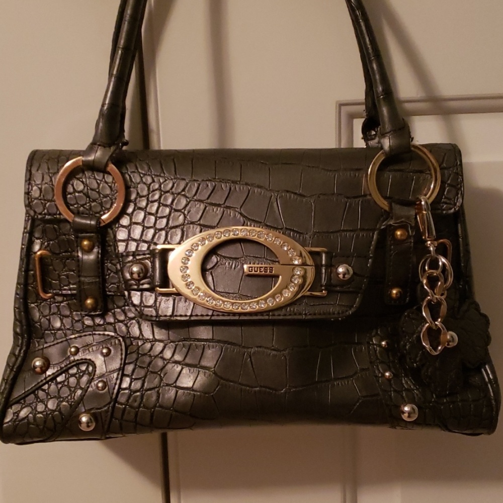 Gray leather Guess purse